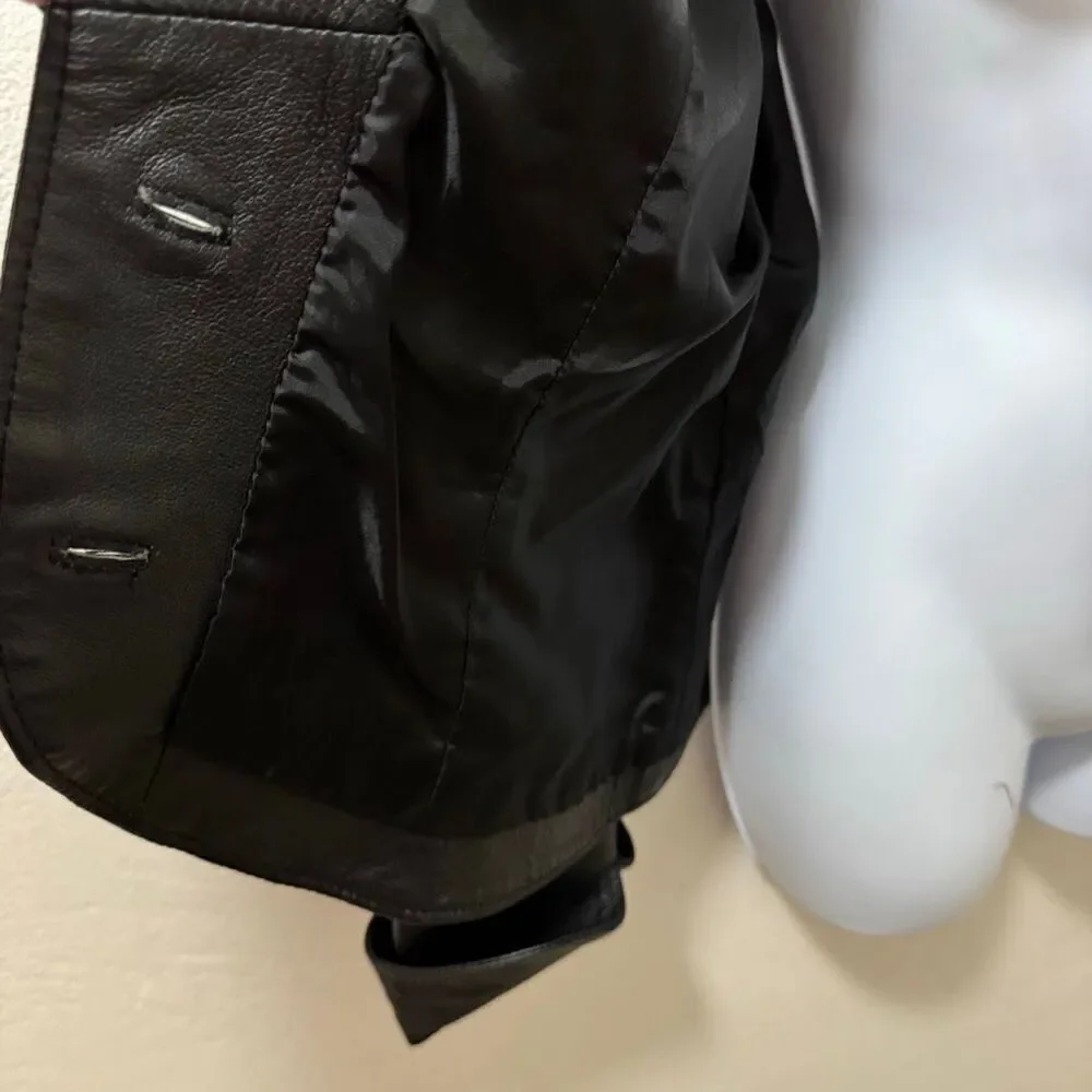 Vintage 90s Shape FX Black Leather Jacket Metal Buttons 14